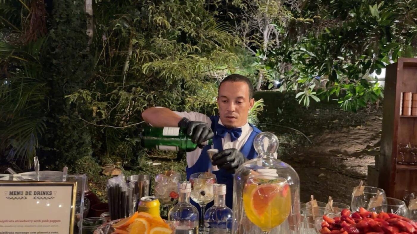 A bartender at work in a premium bar
