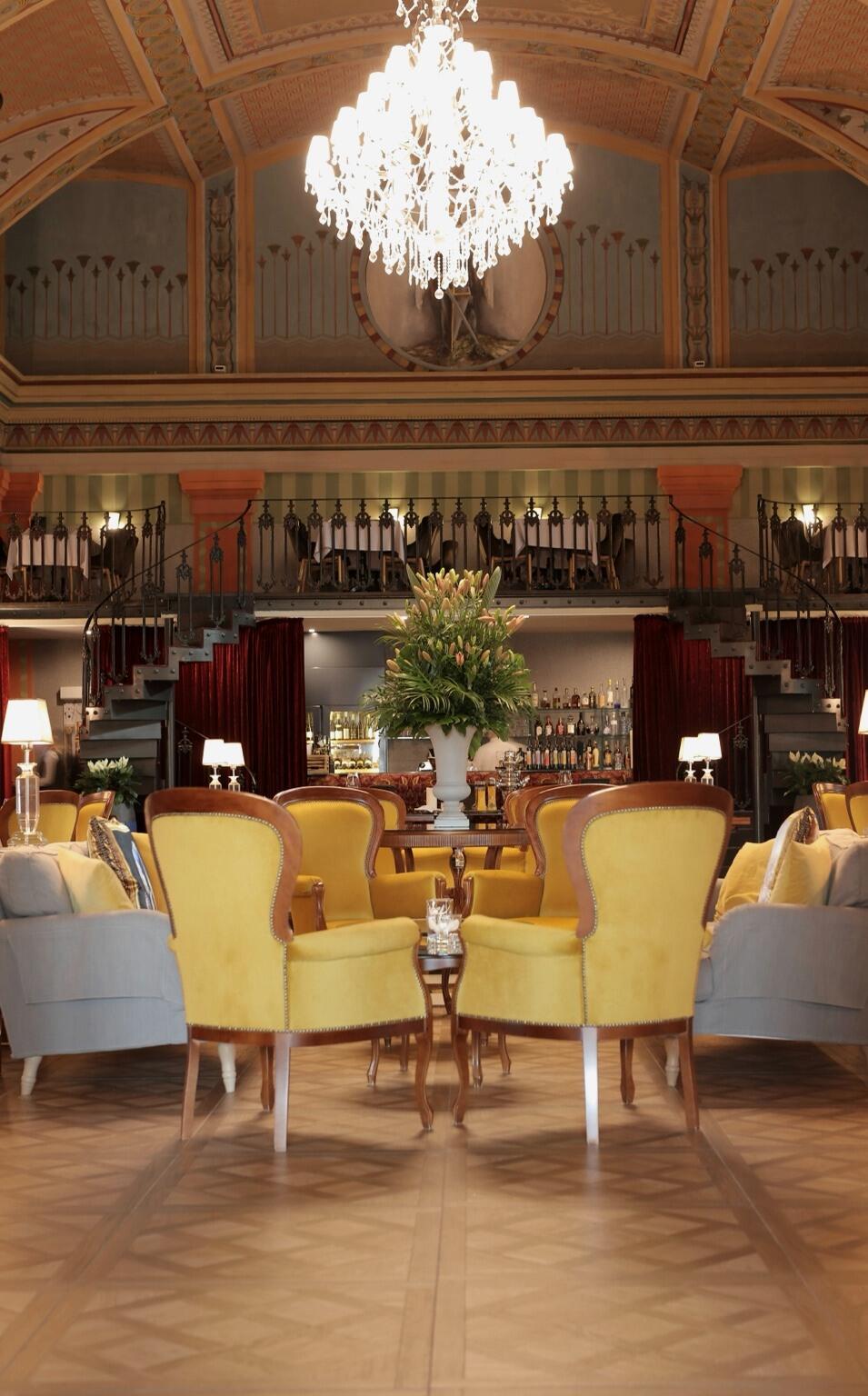 A refined hotel lounge setting